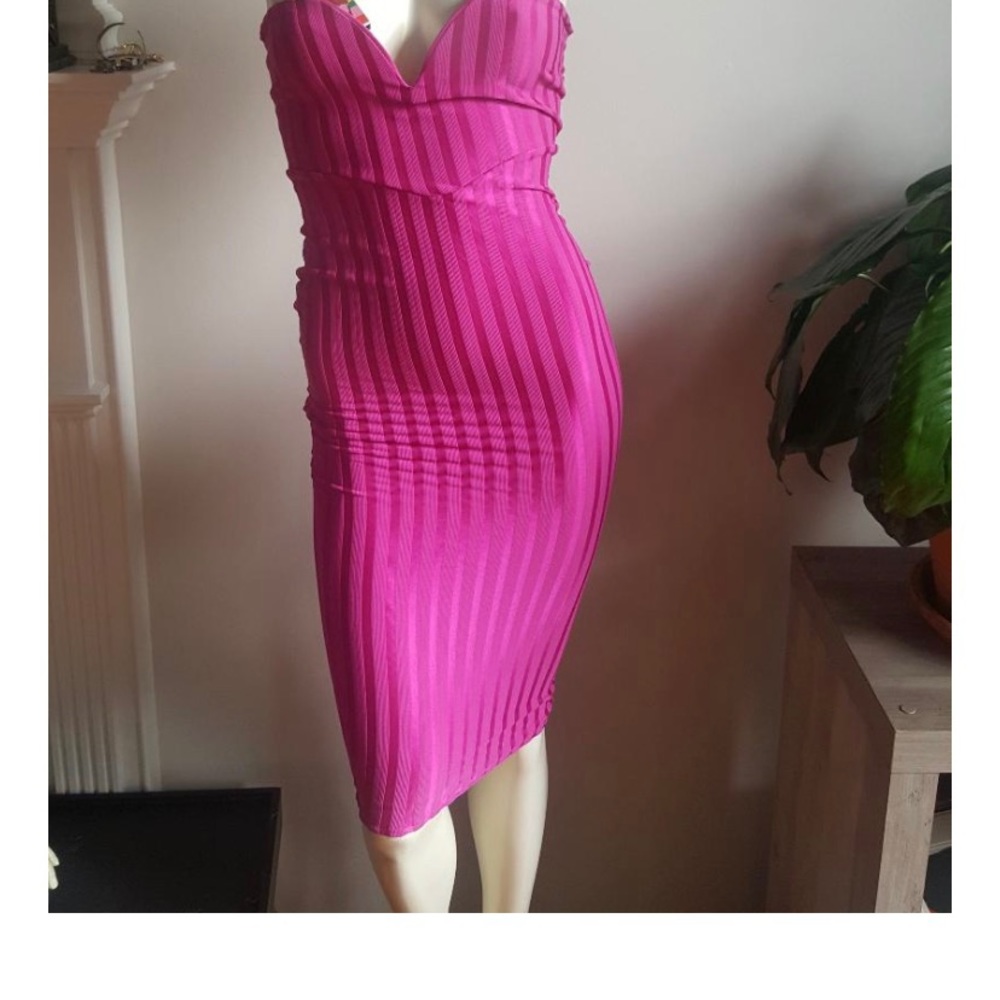 Magenta stripe detail bandeau dress